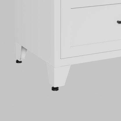 7-Drawer Dresser, Wide Low-Profile Storage Cabinet, White Metal Chest of Drawers