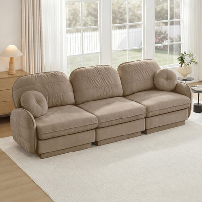 105'Chenille Cloud 3-Seater Sofa,Exquisite round pillows and quilted back cushions,Recessed Base Frame Legs,Ergonomic Design Bottom,Easy Assembly,Deep Seat Sofa Couch For Living Room,Light coffee