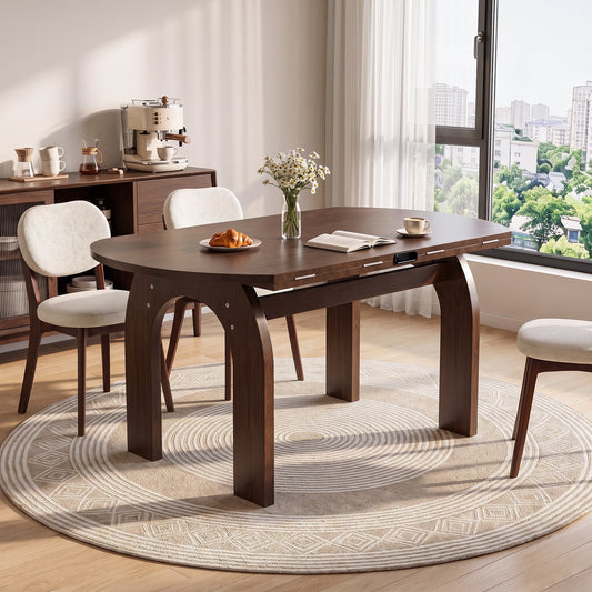 51.2" Solid Wood Extendable Dining Table, Converts Oval to Round with Walnut Finish, Sturdy Arch-Shaped Legs & Drop Leaf Design, Farmhouse Kitchen Table for Small Spaces, Easy Assembly