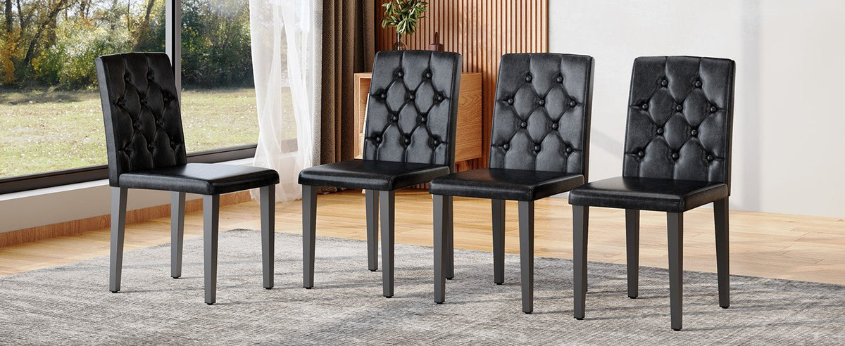 4-pack black PU dining chairs: ergonomic buckle backrest, 35 inches high, black metal legs
