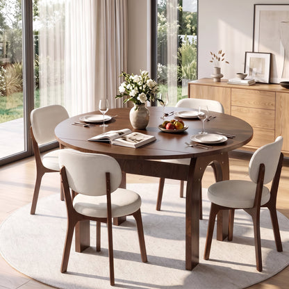 51.2" Solid Wood Extendable Dining Table, Converts Oval to Round with Walnut Finish, Sturdy Arch-Shaped Legs & Drop Leaf Design, Farmhouse Kitchen Table for Small Spaces, Easy Assembly