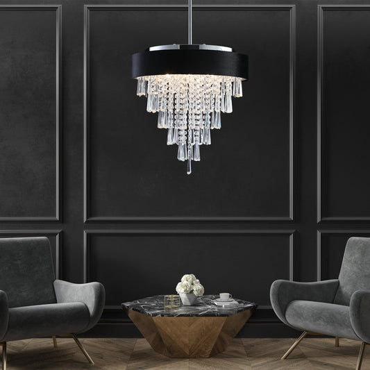 18-inch Modern Crystal Chandelier with Black Imitation Velvet Anti-Glare Shade, Adjustable Height, 8-Light G9 Base