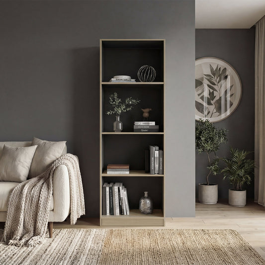 Bear Flat 4-Shelf Bookcase, Modern Open Storage Bookshelf for Living Room, Bedroom, or Office