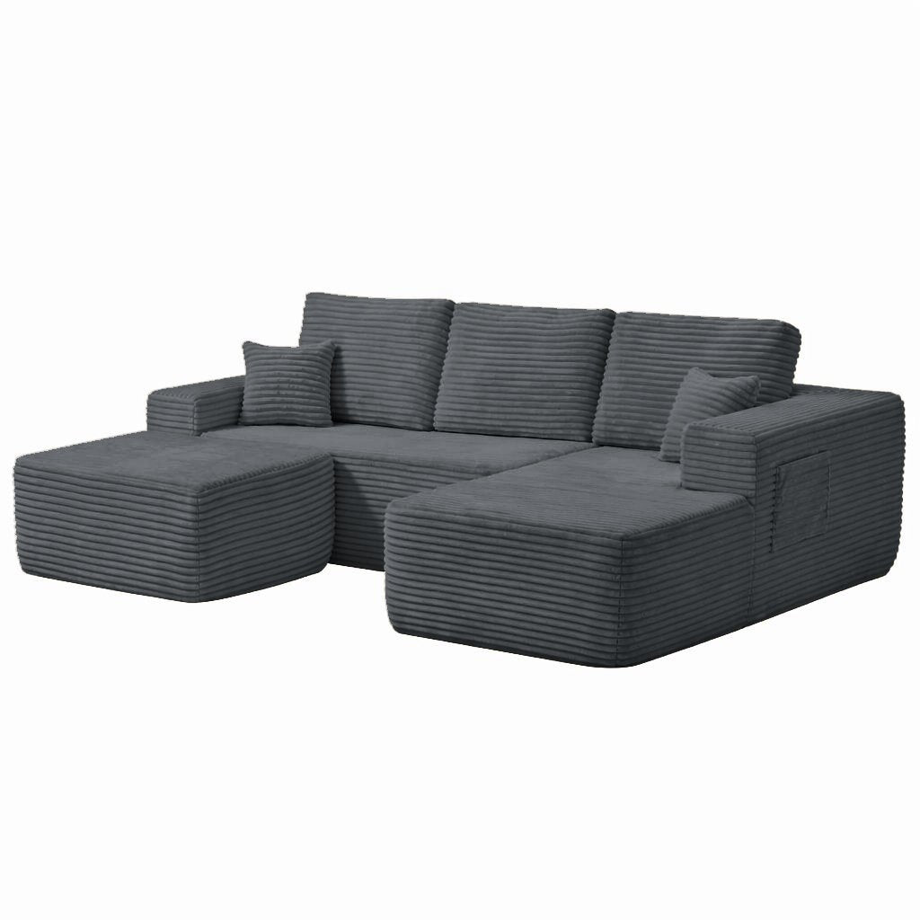 104" Cloud Sectional Sofa with U-Shape Chaise and Side Pockets, Modern Modular Design, Deep Seating, Upholstered Couch – Grey