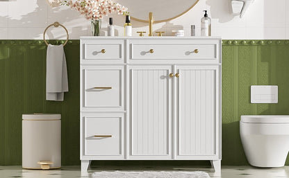 36" Modern Bathroom Vanity with Ceramic Sink, Soft Close Doors, Adjustable Shelves, Solid Wood Frame+MDF