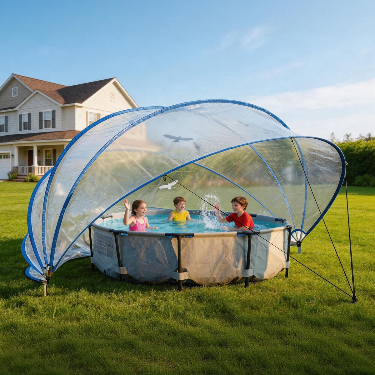 18ft Ground-Mounted Retractable Pool Cover, PVC Film Fiberglass Rod Pool Fence, Outdoor Pool Accessories, Suitable for 17.7FT and smaller Round Pools