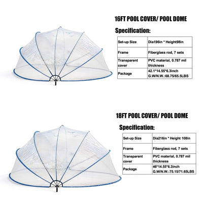 18ft Ground-Mounted Retractable Pool Cover, PVC Film Fiberglass Rod Pool Fence, Outdoor Pool Accessories, Suitable for 17.7FT and smaller Round Pools