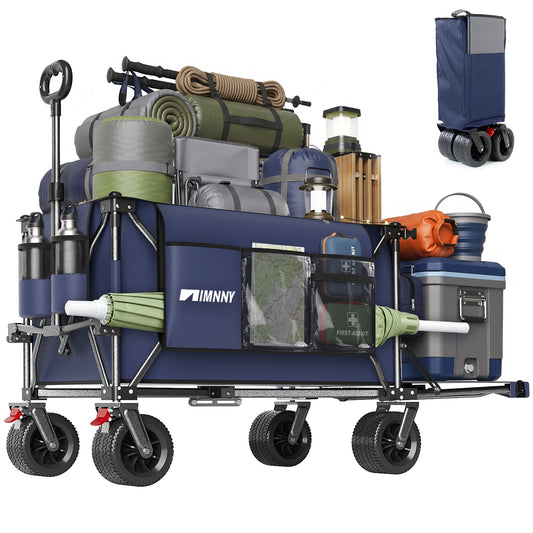 300L Beach Wagon with 58" Expandable Tailgate, 500lbs Heavy Duty Beach Cart with 7" All-Terrain Wheels, Collapsible Folding Wagon with Side Pocket for Outdoor, Dark Blue