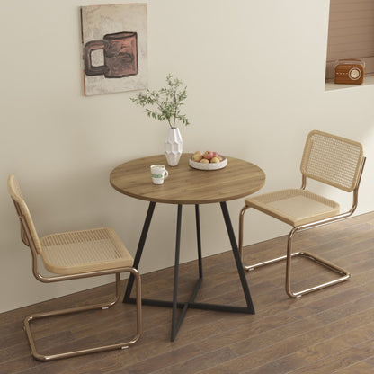 31.5 Inch Round Dining Table, Small Circle Kitchen Table with Metal Black Legs for 2-4 people, Modern Dining Room Table, Brown (only table) – Natural