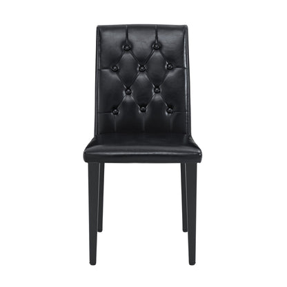 4-pack black PU dining chairs: ergonomic buckle backrest, 35 inches high, black metal legs