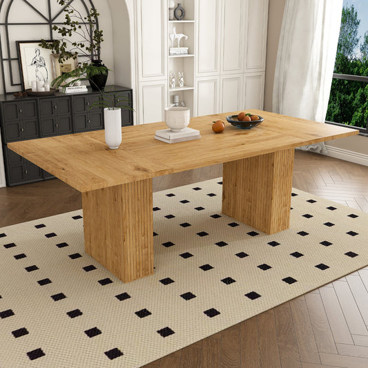 78 Inch Long Dining Table with Storage Base in Oak Color Wood Veneer, Rectangular MDF Farmhouse Table for 6, Modern Rustic Kitchen Table for Dining Room