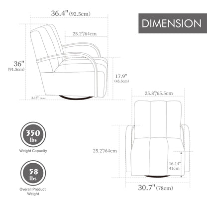 30.7"W Upholstered 360° Swivel Accent Chair with Solid Wood Armrests and Comfy Channel Tufted Lounge Reading Chair, Single Sofa Armchair for Hotel Bedroom Living Room Office and Bedroom. Charcoal