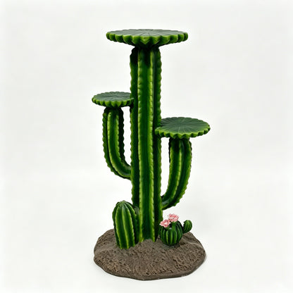 32'' Resin Saguaro Cactus Plant Stand with 3 Display Shelves, Large Multi-Tier Cactus Sculpture Flower Pot Holder, Weatherproof Outdoor Garden Decor for Patio Yard Lawn Succulent Display Rack Ornament