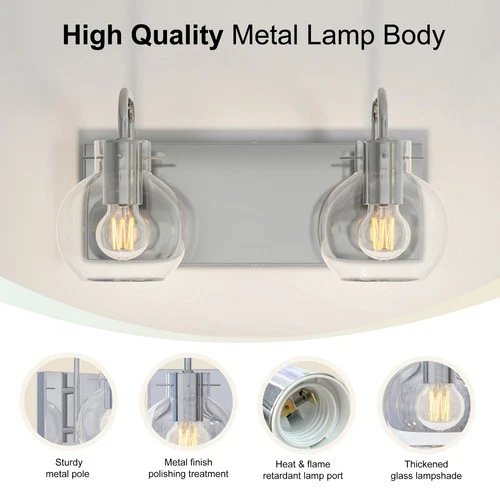 Bathroom Vanity Light Modern Brushed Nickel Wall Sconce with Clear Glass Shade-2-Light