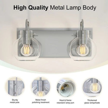 Bathroom Vanity Light Modern Brushed Nickel Wall Sconce with Clear Glass Shade-2-Light