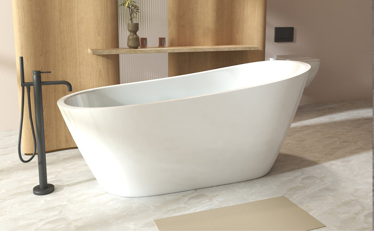 59" Special-Shaped Freestanding Slipper Bathtub in Gloss White with Chrome Overflow & Pop-Up Drain, Pure Acrylic Construction