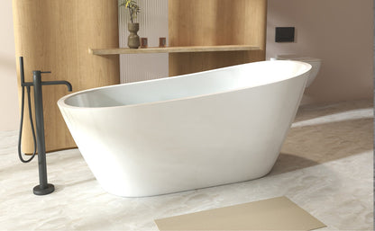 59" Special-Shaped Freestanding Slipper Bathtub in Gloss White with Chrome Overflow & Pop-Up Drain, Pure Acrylic Construction