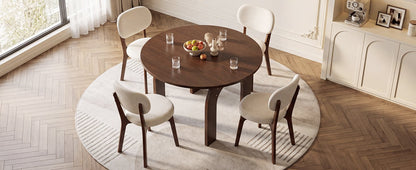 51.2" Solid Wood Extendable Dining Table Set with 4 Upholstered Chairs, 5 Piece Farmhouse Dinner Set with Walnut Finish & Arch Legs, Drop Leaf Converts Oval to Round for Small Spaces, Easy Assembly
