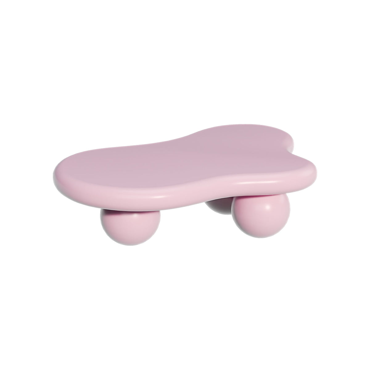 47 Inch Cloud Shaped Coffee Table, Low Coffee Table with 3 Ball Legs, Pink