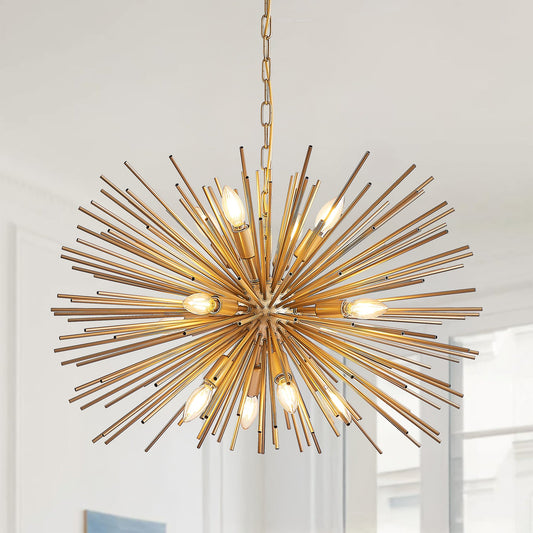 29" Mid-Century Modern 12-Light Starburst Chandelier - Gold Sputnik Pendant Light Fixture, or Foyer (Bulb Not Included)