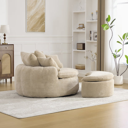 53.15"W Round Oversized Pumpkin-shaped Boneless Single-person Lounge Chair With Ottoman Soft Breathable Fabric,Boneless Filling Material Of Piece Sponge,For Living Room Bedroom Apartment,Taupe