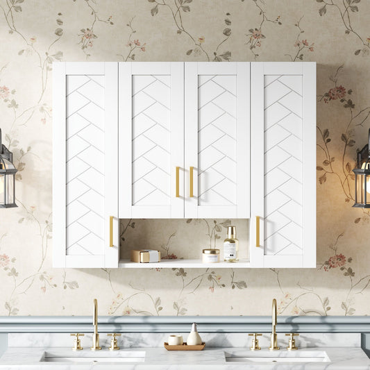 36'' x 28'' Medicine Cabinet, Wall Mounted Bathroom Storage Cabinet, Modern Bathroom Wall Cabinet with Exquisite Carving and 5 Adjustable Shelves