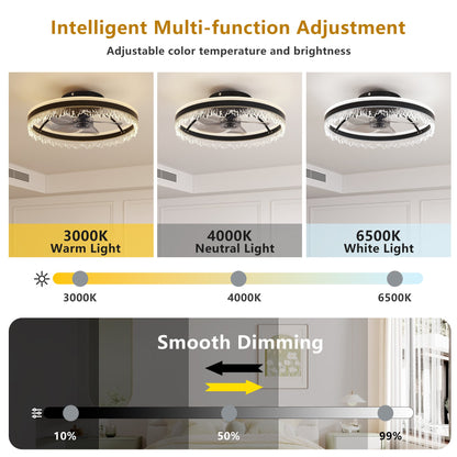 20-inch Black Smart Ceiling Fan Light with Silent Function, Multi-Speed Adjustment, Study Room