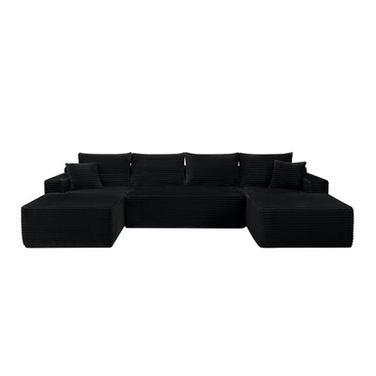 126" Cloud Sectional Sofa with U-Shape Chaise and Side Pockets and Cup holder, Modern Modular Design, Deep Seating, Upholstered Couch – Model W3975S00114