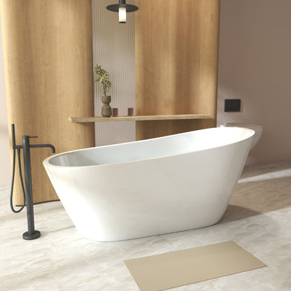 59" Special-Shaped Freestanding Slipper Bathtub in Gloss White with Chrome Overflow & Pop-Up Drain, Pure Acrylic Construction