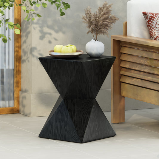 14.25" Black Prismatic Symmetry Concrete Side Table with Smooth Wood Grain Texture and Modern Prismatic Shape - Weather-Resistant Accent