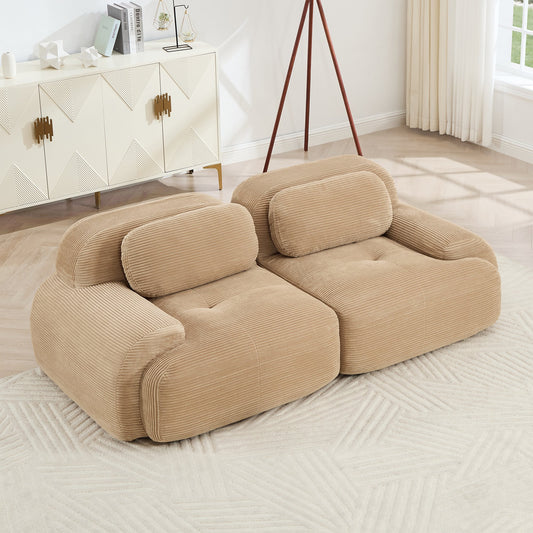 82'' 2-seat sofa in luxuryCorduroy Fabric modular for free combo separation curved armrests