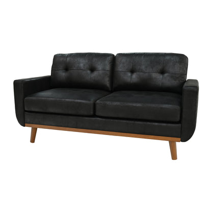65-inch t Two-Seater Sofa in with Breathable Foil Fabric and Solid Wood Legs – Black