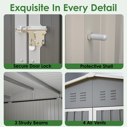 11x13 FT Metal Storage Shed with Reinforced Floor Frame Large 140.5 ft² Outdoor Garden Tool House Lockable Doors & 4 Air Vents Weatherproof