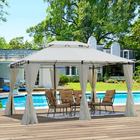13x10 Outdoor Patio Gazebo Canopy Tent With Ventilated Double Roof And Mosquito net(Detachable Mesh Screen On All Sides), BEIGE Top