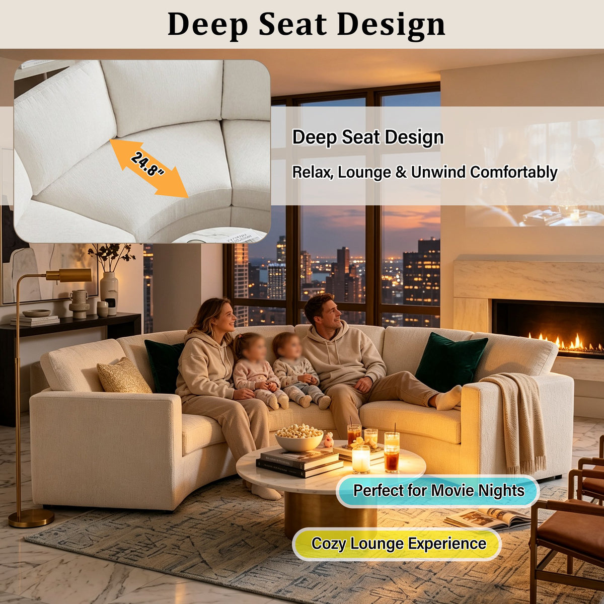 109.4'' Curved Modular Sectional Sofa, 3 Seat Semi Circular Chenille Couch with Deep Seating, Modern Round Sofa with Soft Upholstery, Contemporary Conversation Sofa for Living Room & Apartment
