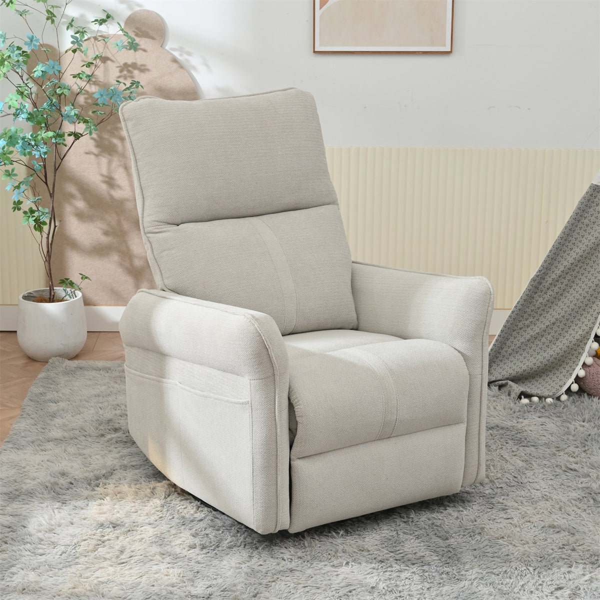 360° Swivel Rocker Recliner Chair, Swivel Nursery Rocking Chair w/Pull Ring, Glider Chair, Modern Rocking Swivel Recliner Chair