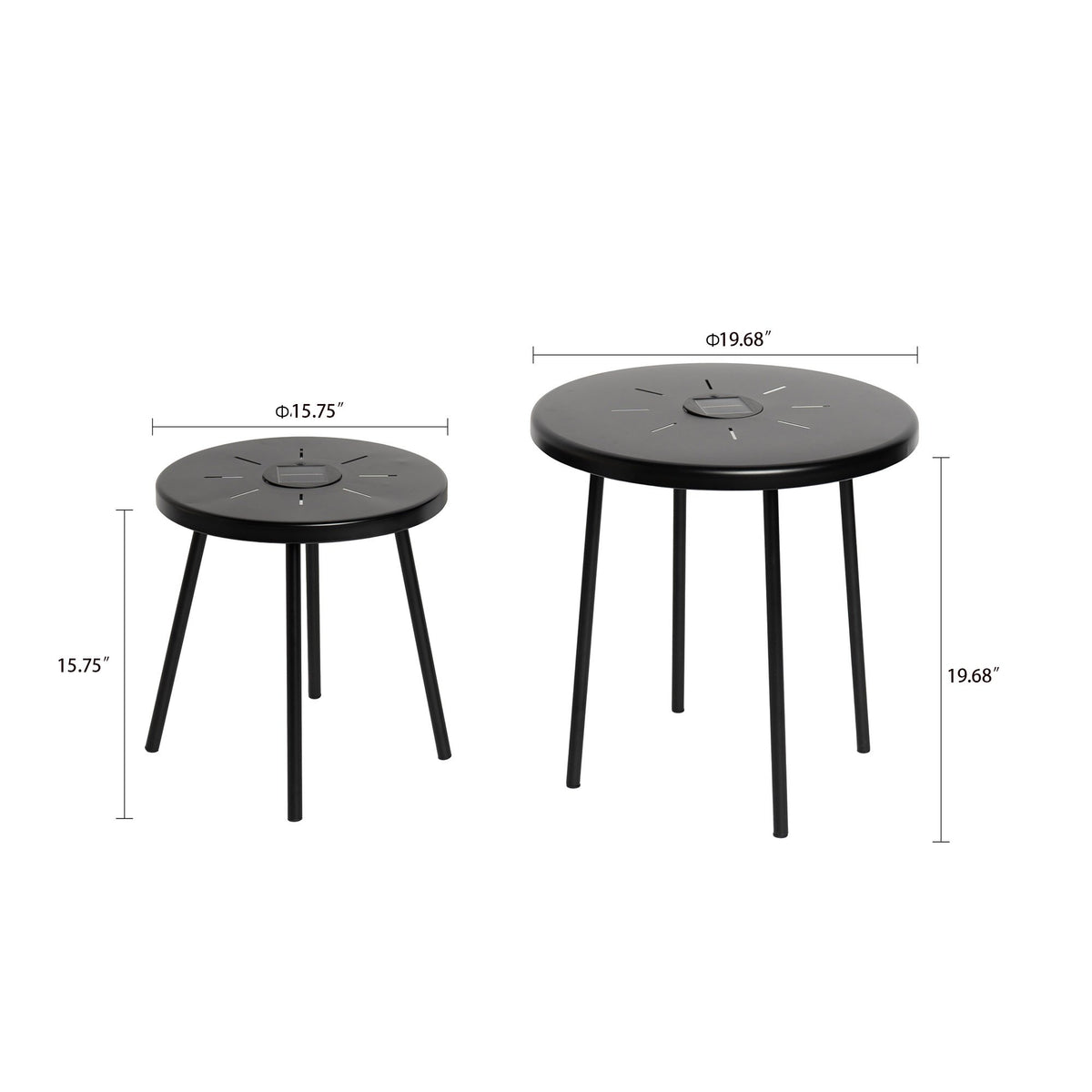 2-Pack Solar Powered Side Table with LED Light, Outdoor/Indoor Nesting Round End Table Set