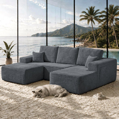 104" Cloud Sectional Sofa with U-Shape Chaise and Side Pockets, Modern Modular Design, Deep Seating, Upholstered Couch – Grey