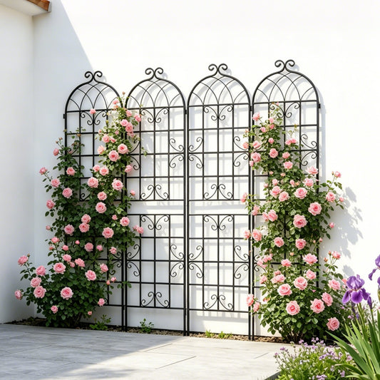 4 Pack Metal Garden Trellis 86.7" x 19.7" Rustproof Trellis for Climbing Plants Outdoor Flower Support Black – Model W158681059