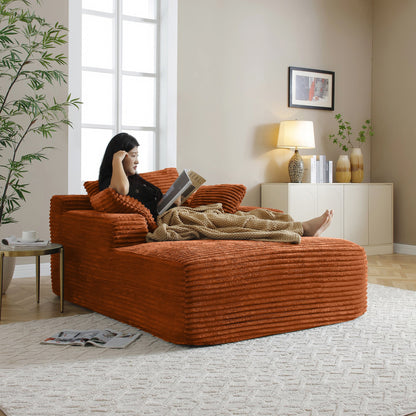 49" Chaise Lounge Indoor, Oversized Chaise Lounge Chair with 3 Comfy Pillows for Living Room Bedroom, Wide Arms Corduroy Fabric High-Density Foam No Assembly Required (Orange)