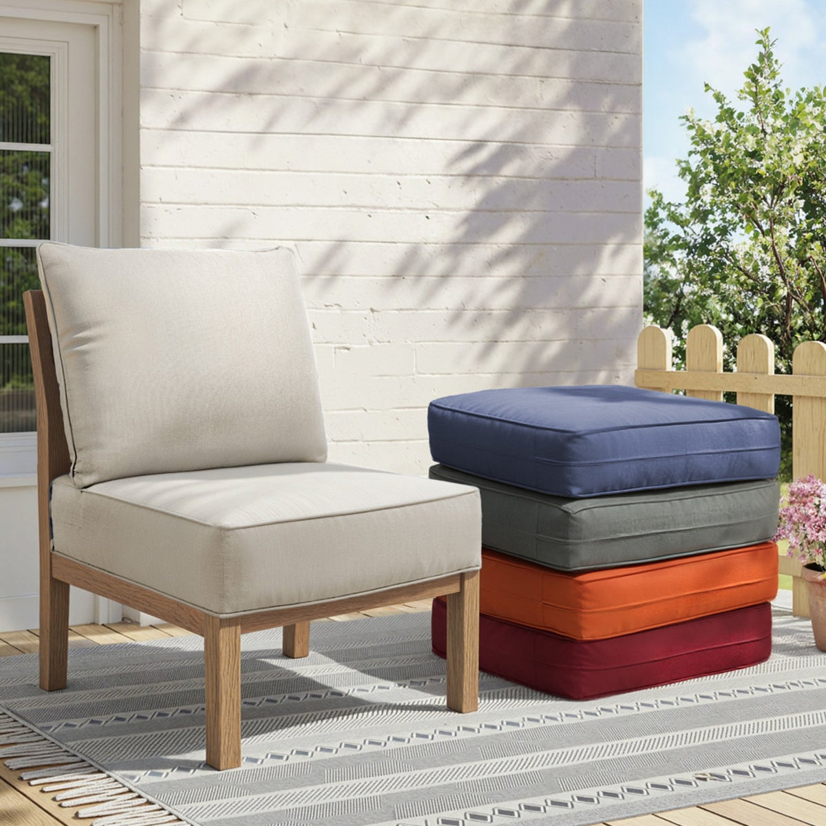 6" Thicker Outdoor Chair Cushion 2 Sets-24"x22"x6" Waterproof Patio Furniture Cushions with Removable Cover 28D High Density Sponge Filling Thicken Outdoor Patio Cushions-Beige