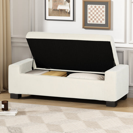 50" Ottoman Bench in Textured Fabric, Rectangular Design with Hinged Lid for Seating, Footrest, and Hidden Storage, Perfect, or Entryway