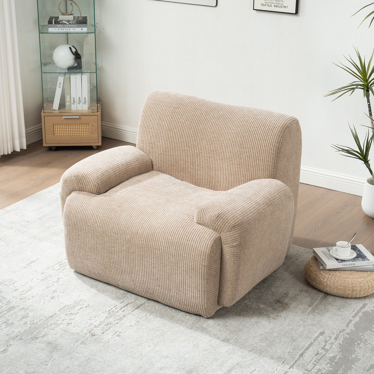 42" Wide Modern Upholstered Chenille Vertical Stripes Accent Chair, Boneless Single Sofa Chair
