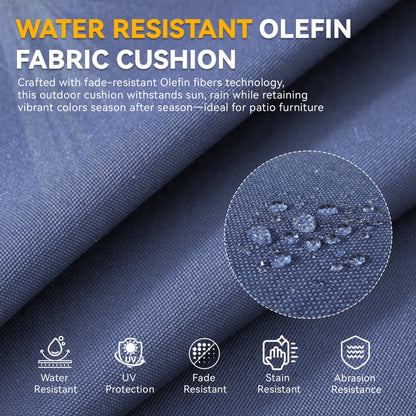 6" Thicker Outdoor Chair Cushion 3 Sets-24"x22"x6" Waterproof Patio Furniture Cushions with Removable Cover 28D High Density Sponge Filling Thicken Outdoor Patio Cushions-Blue