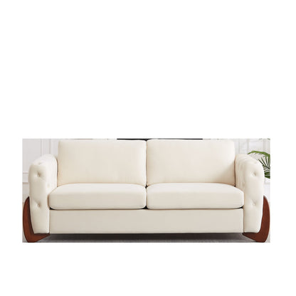 84-inch Classic Velvet Sofa With Button-tufted Detailing Features Curved Wooden Legs, Stylish Curved Armrests, Two Back Cushions, and Two Seat Cushions for the living room.