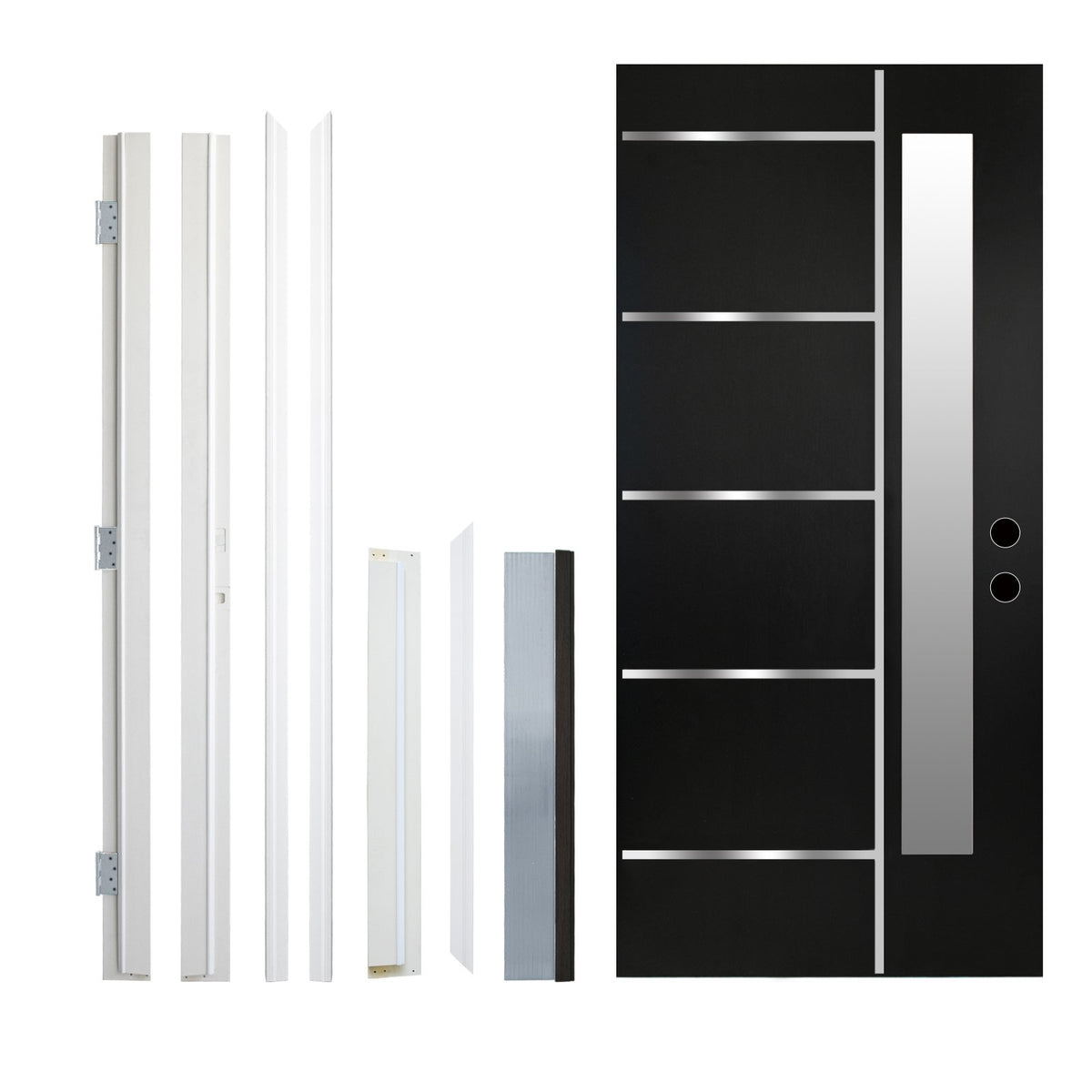 36 x 80 Textured Finished FRP Door, Double-sided Frosted Glass Modern Style for Home's Front Door,Left Hand Inswing Black Fiber Reinforced Panel Door With Metal Strip