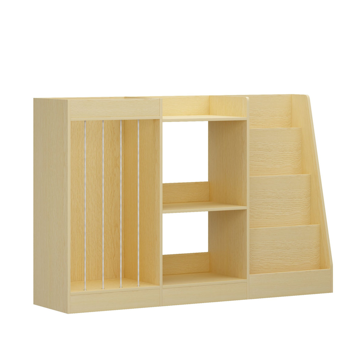 3-in-1 Kids Bookshelf and Toy Storage, 4-Tier Book Shelf for Kids Rooms, Sling Baby Bookcase with Stuffed Animal Storage, Toddler Montessori Bookshelf for Nursery, Playroom, Kindergarten, Natural