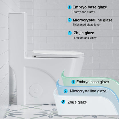 1.1/1.6 GPF Siphonic Flush One-Piece Toilet for bathrooms,Siphonic S-trap 12",Elongated Bowl with Soft Close Seat,Powerful Dual Flush MAP 1000g,Comfort Chair Seat ADA Height 17",Glossy White GW-001