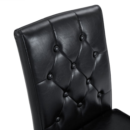 4-pack black PU dining chairs: ergonomic buckle backrest, 35 inches high, black metal legs