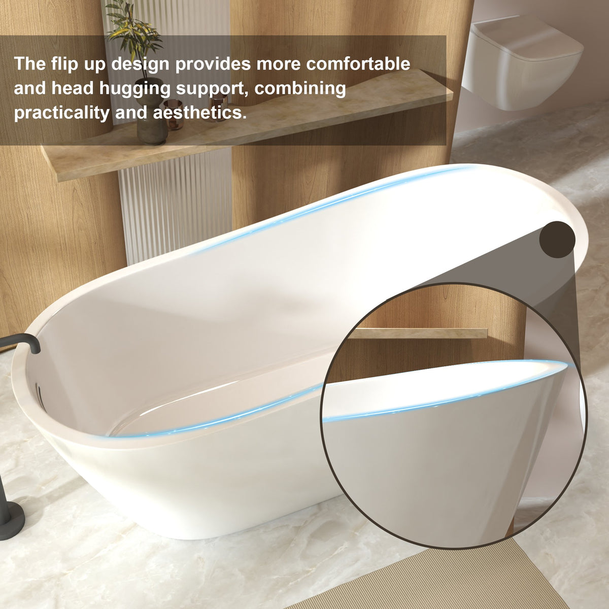 59" Special-Shaped Freestanding Slipper Bathtub in Gloss White with Chrome Overflow & Pop-Up Drain, Pure Acrylic Construction